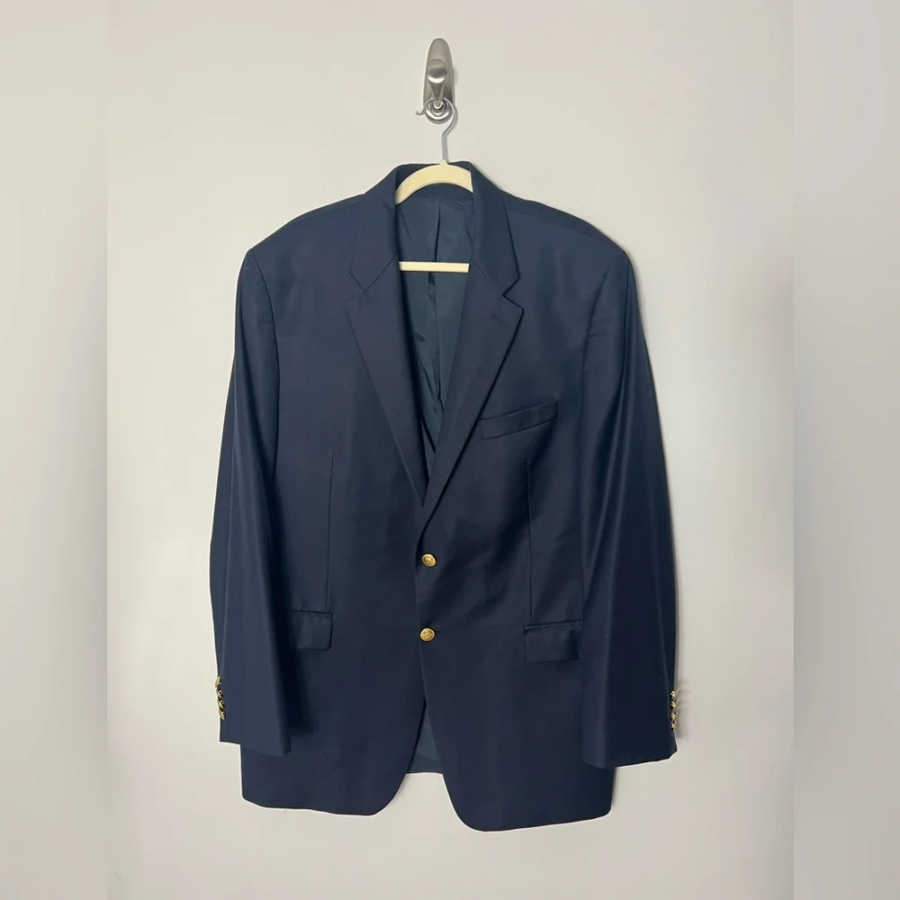 LAUREN Ralph Lauren Men’s Wool Blazer Navy Blue Lined Gold Nautical Buttons